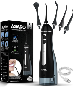 AGARO Ultra Plus Dental Flosser for teeth, Portable, Cordless & Rechargeable, 4 Cleaning Modes, IPX7 Waterproof, 300ml Water Tank, Flossing at Home & Travel, Oral Flosser, Oral Irrigator Black